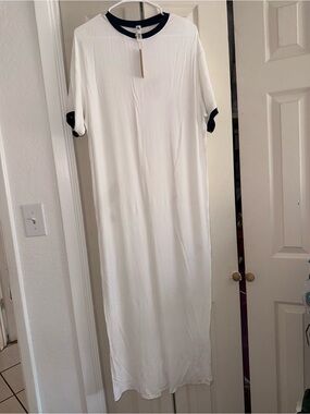 SKIMS White Maxi Dress with Black Trim